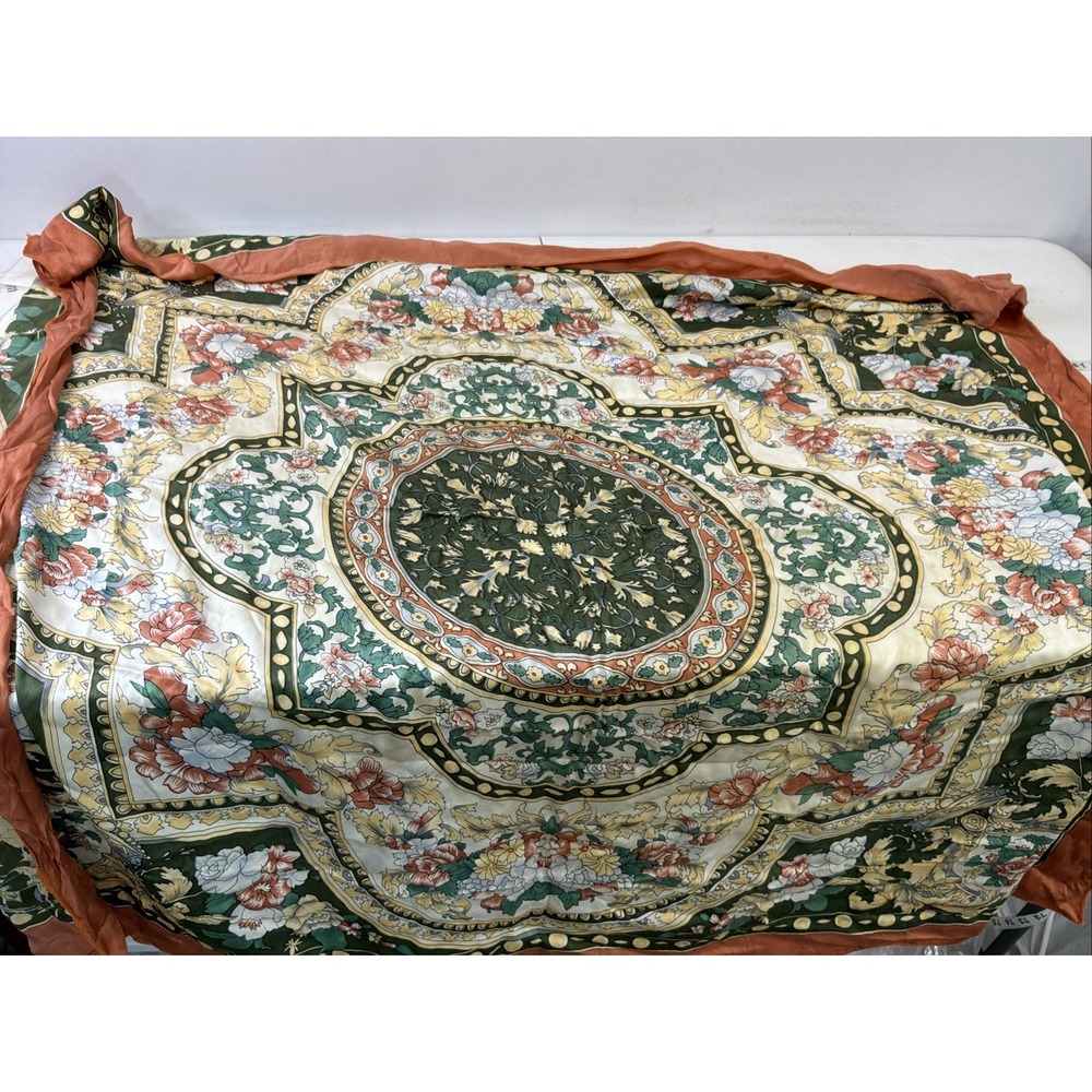 Gorgeous Vintage Silk Scarf 40x40 Floral Green Rust